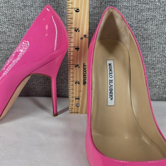MANOLO BLAHNIK WOMEN'S HOT PINK PATENT LEATHER HEEL PUMPS SIZE 6.5 STYLE 58266 - Picture 10 of 14
